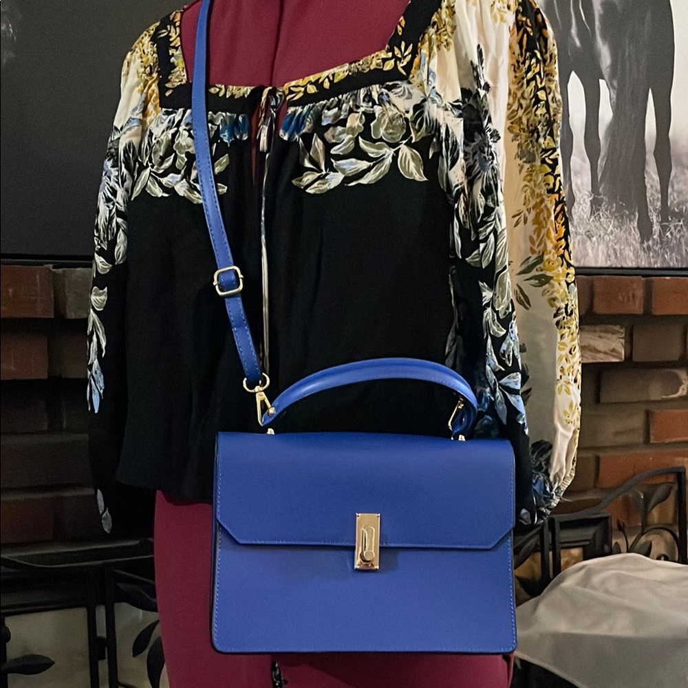 Italian Leather Blue Handbag